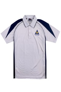 訂製白色男裝牛角袖Polo恤  設計撞色衫側 繡花LOGO  Polo恤中心 澳洲 中學校服 P1475